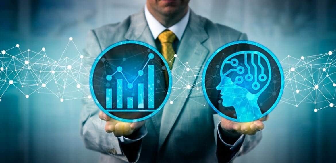 Business professional analysing data dashboards to support decision making and performance improvement through data and AI