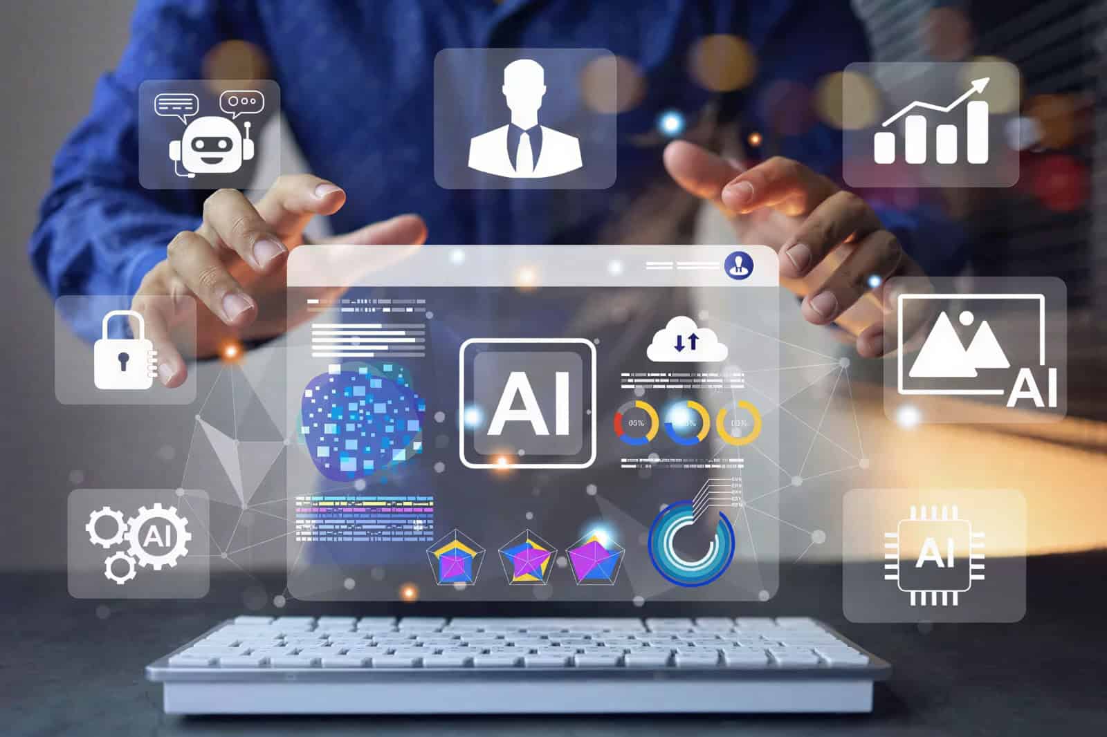 AI-powered business dashboard analysing organisational data to support decision making and performance improvement